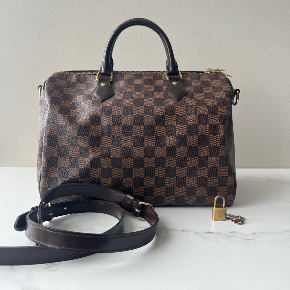 Checkered Brown Handbag with Strap